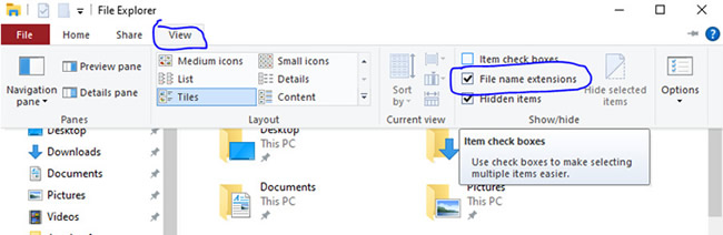 show file name extensions in file explorer