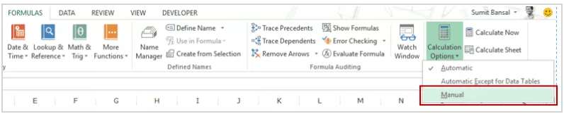  Turn on manual calculation mode