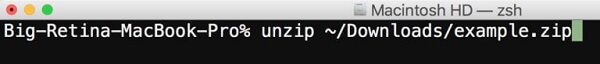 unzip zip file with terminal