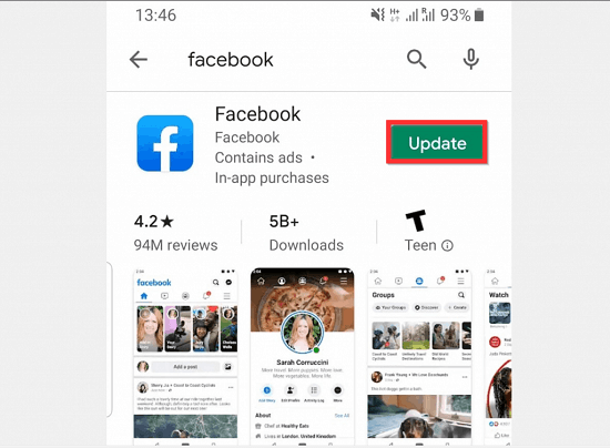 update facebook on android