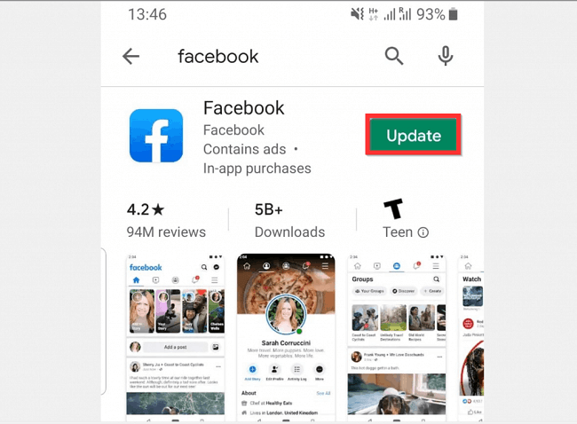 update facebook