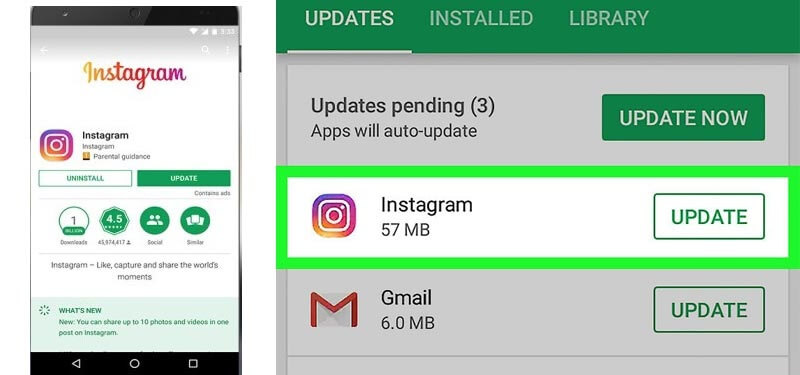 update instagram on android