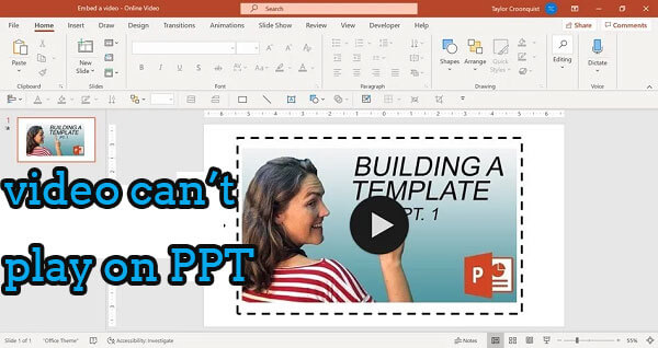 powerpoint embedded video not playing in presentation mode