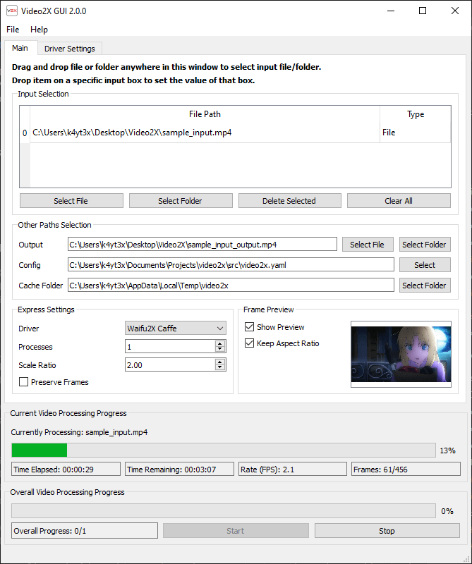 video2x setting for enhance video resolution