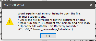 word experience an error trying to open the file