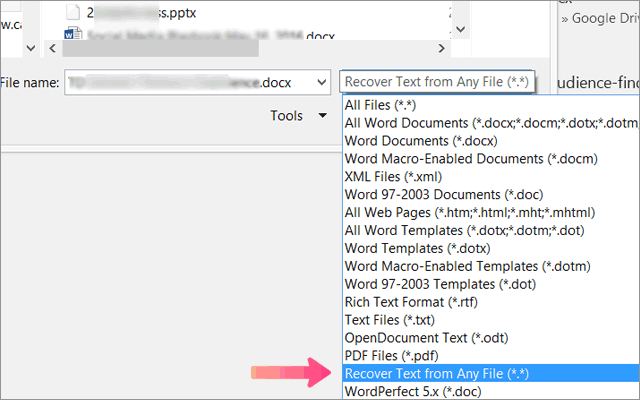 word recover text from any file