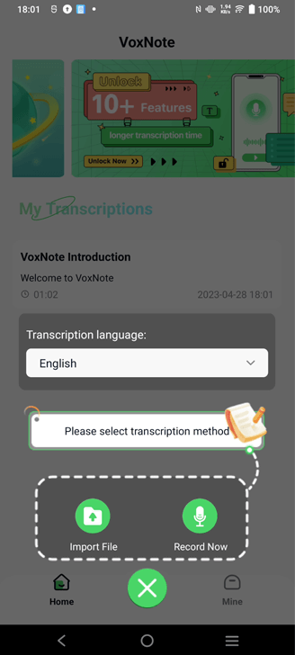 select the language to transcribe