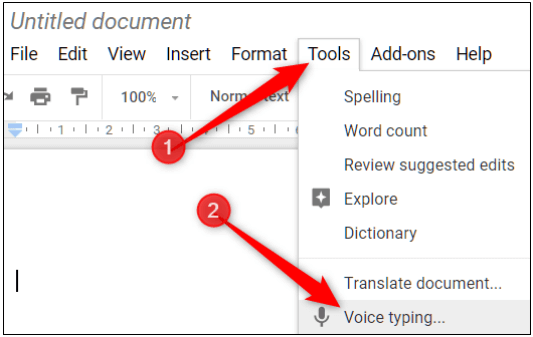 voice typing in google docs