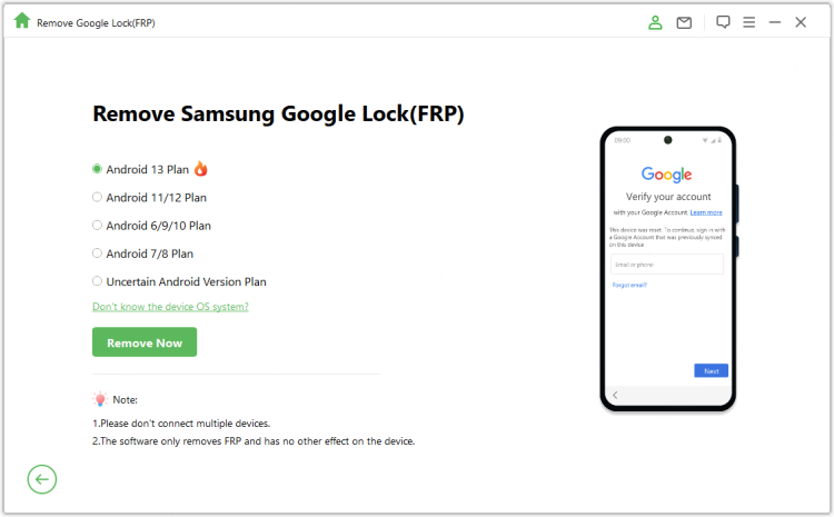 choose your device version to bypass samsung frp lock