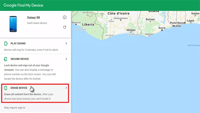 google find my device erase device