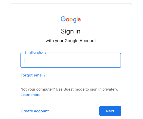 google sign in screen