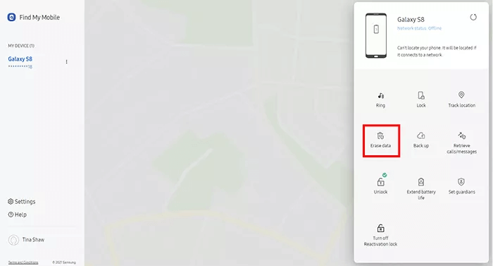 samsung find my mobile erase data