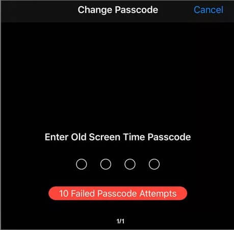 10 failed screen time passcode