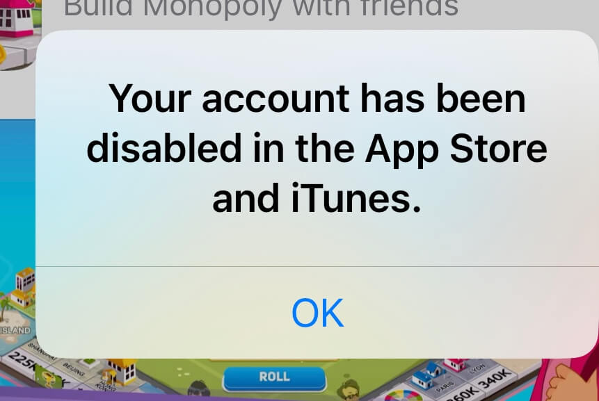 app store account disabled