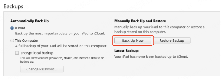 back up ipad in itunes