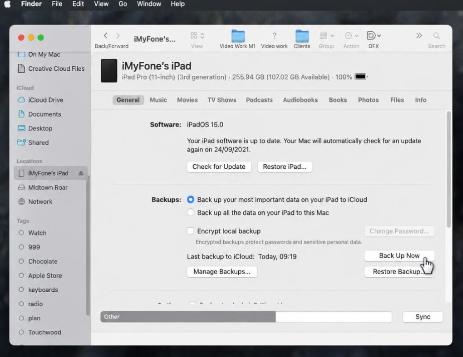 back up ipad data with finder