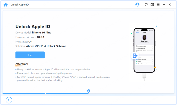 click start to unlock apple id