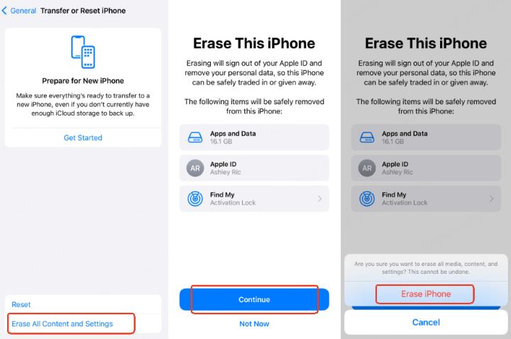 erase iphone from settings