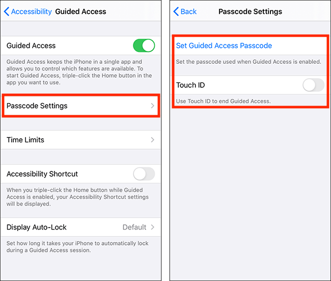 guided access passcode settings