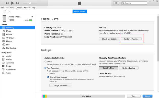 how to turn screen passcode off on iphone via itunes