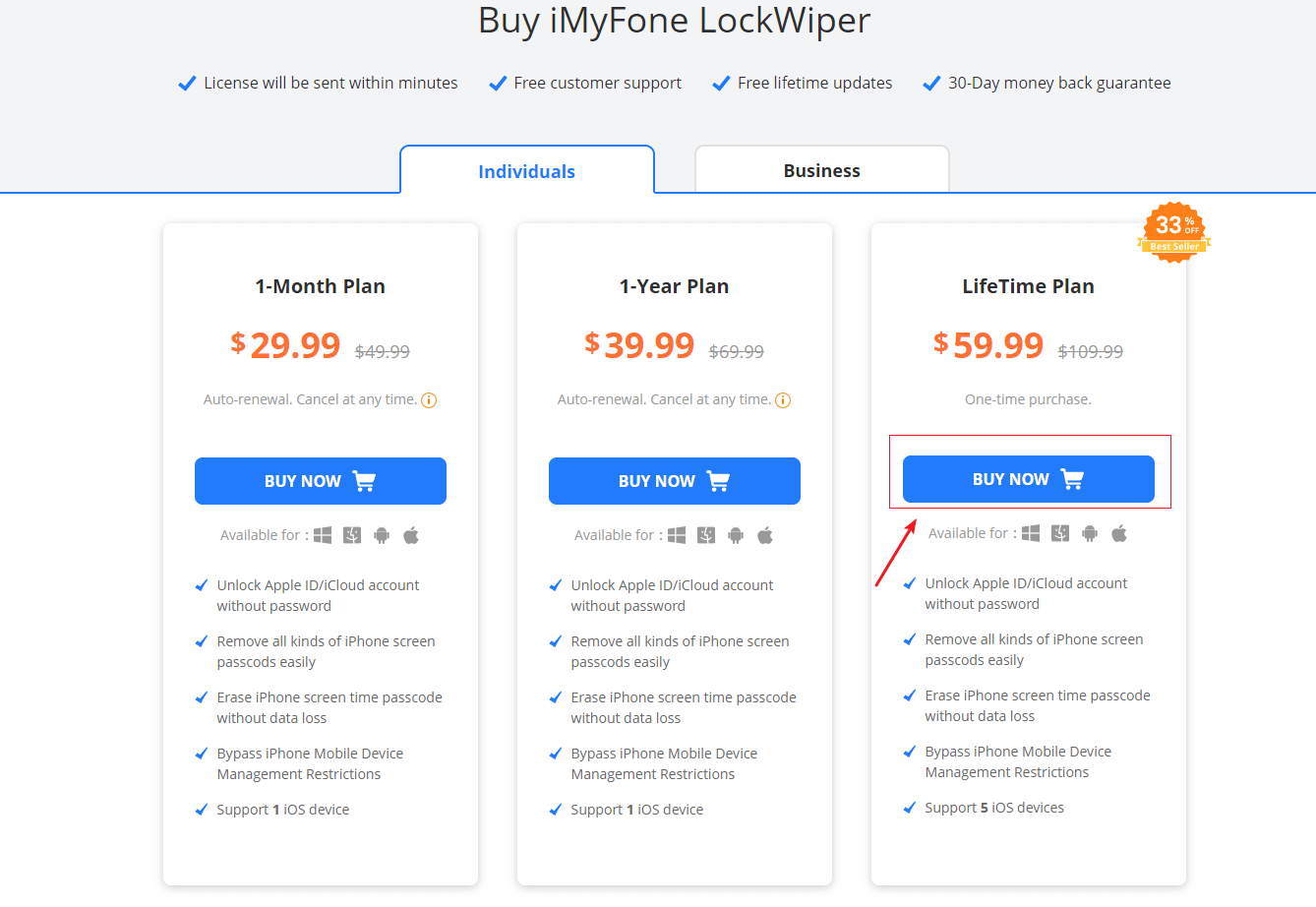 iMyFone LockWiper purchase page