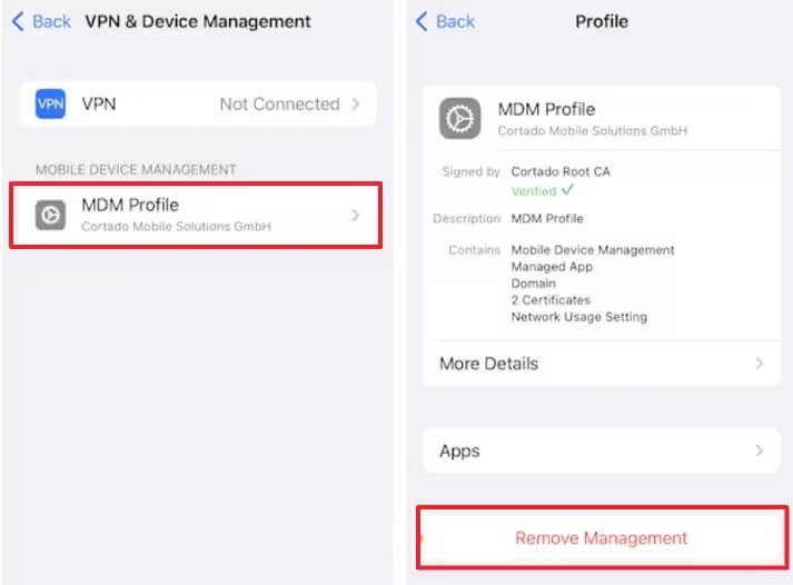 remove iphone ipad mdm via settings