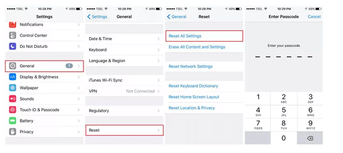 reset all settings on iphone