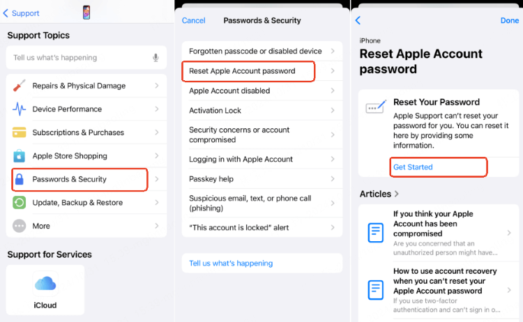 reset apple id password with another device