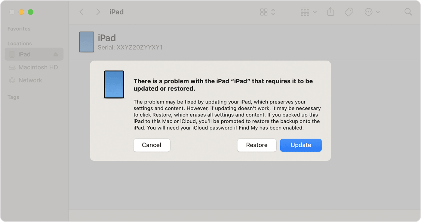 restore ipad in recovery mode with finder apple devices