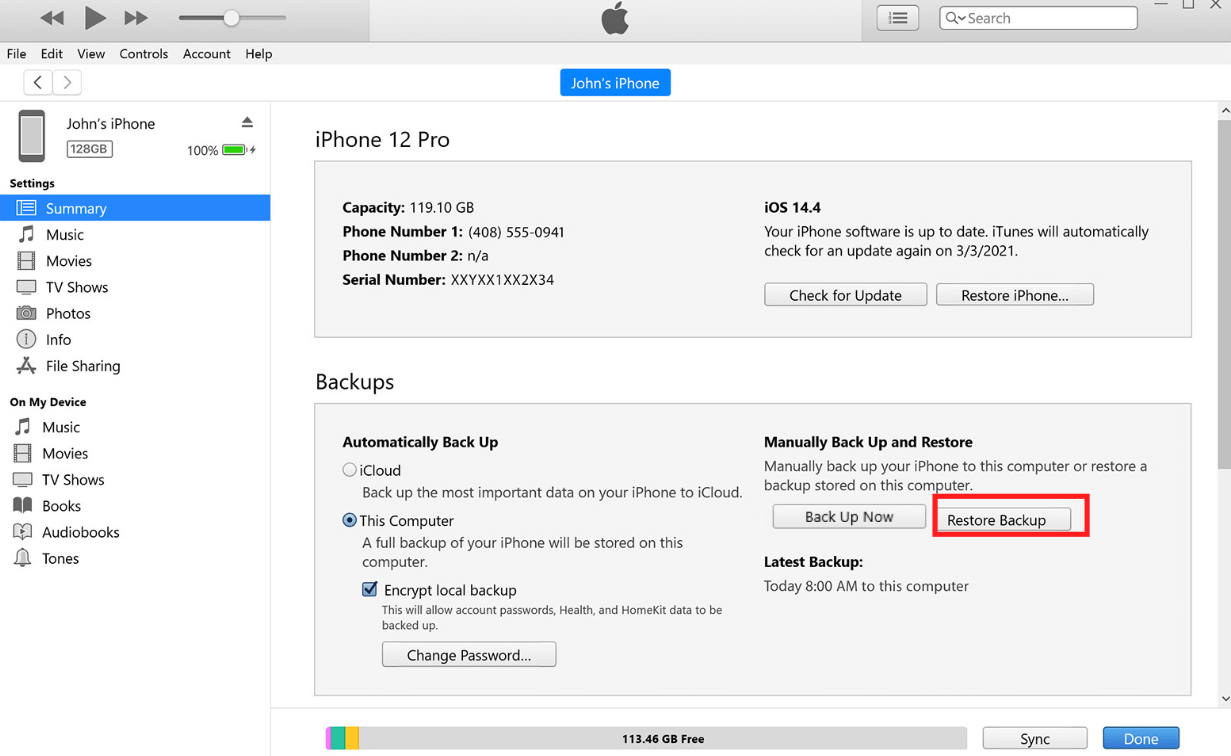 restore iphone to delete forgot iphone pin