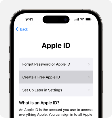how do i get an apple id account via settings