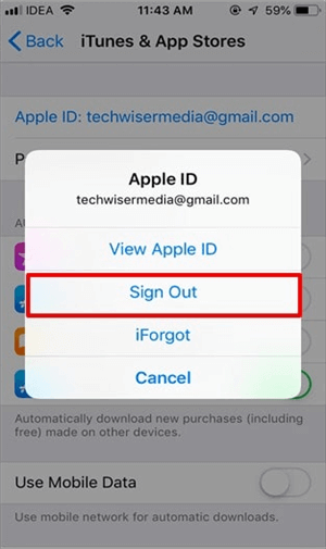 how to sign out of icloud without password via itunes on iphone