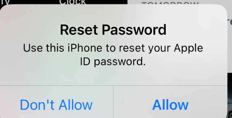 tap allow to reset apple id password