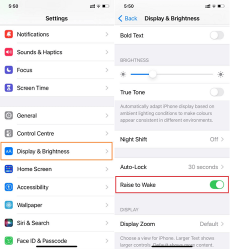 turn off raise to wake to turn off flashing light on iphone