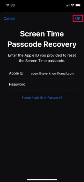 unlock iPhone screen time passcode recovery