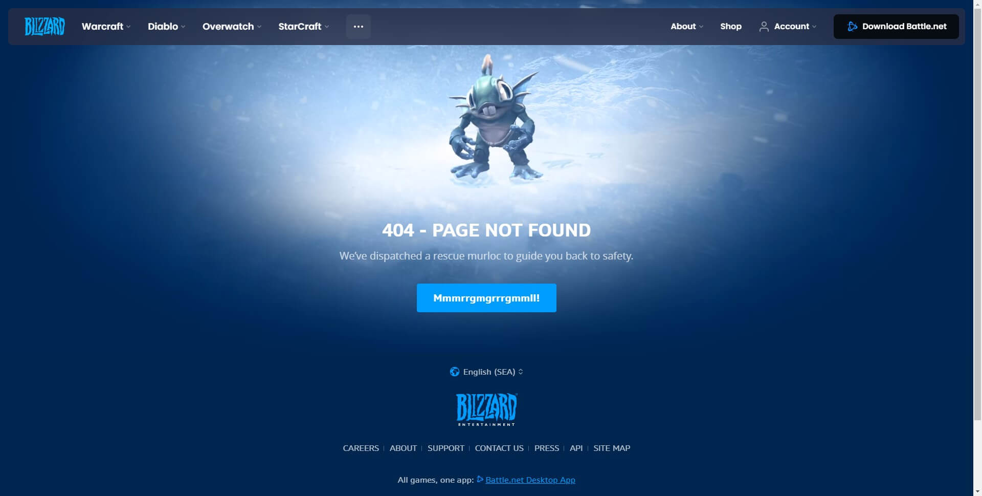 404 page example- Blizzard Entertainment