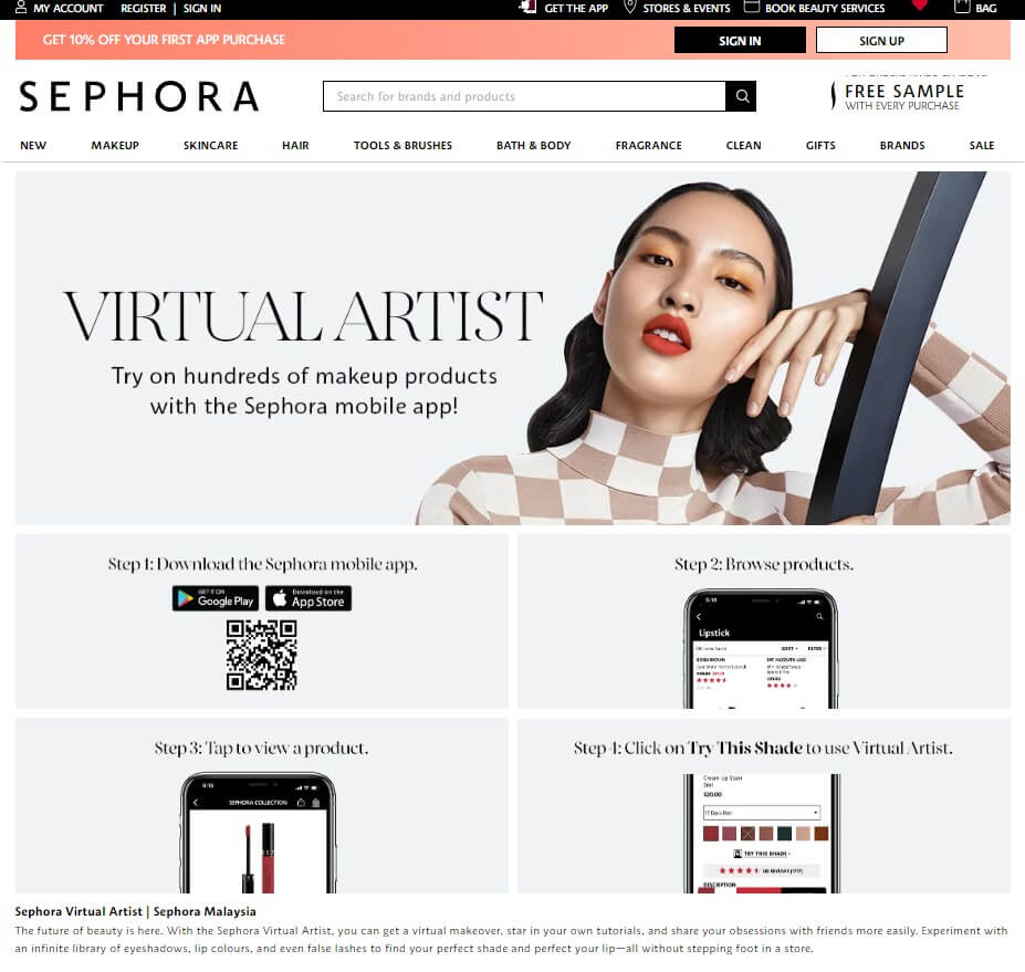 example of AR design- Sephora Virtual Artist
