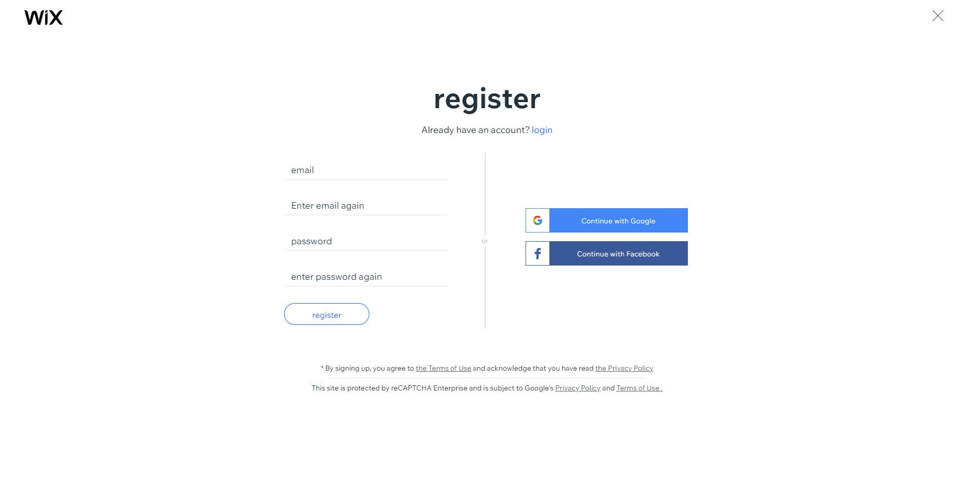 steps to register in Wix