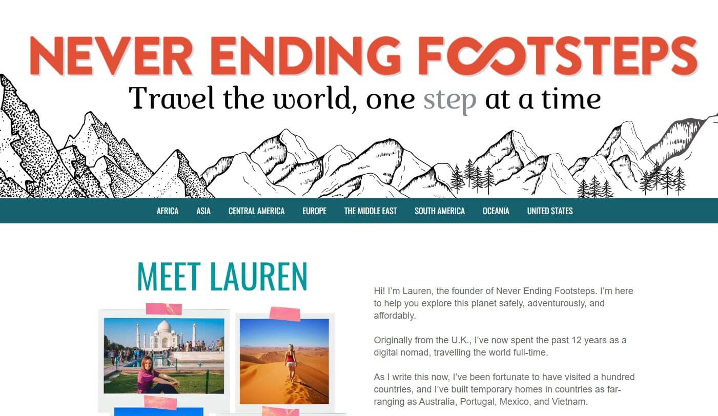 Travel Blogger - Never Ending Footsteps