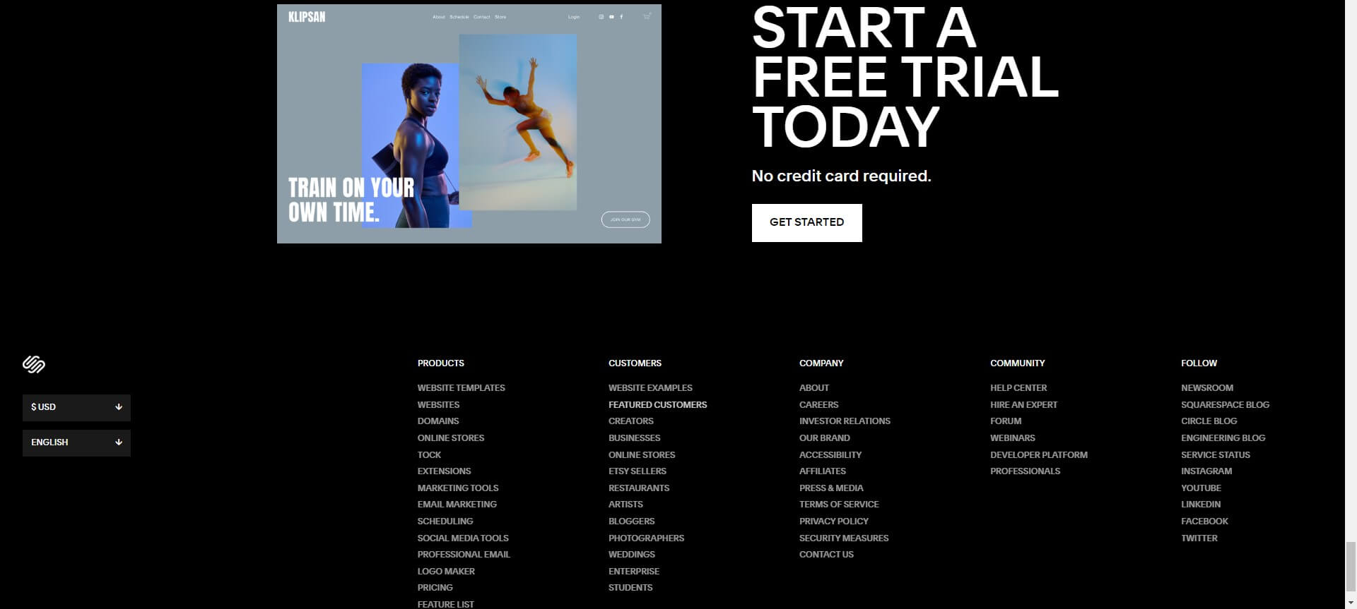 website footer example- Squarespace