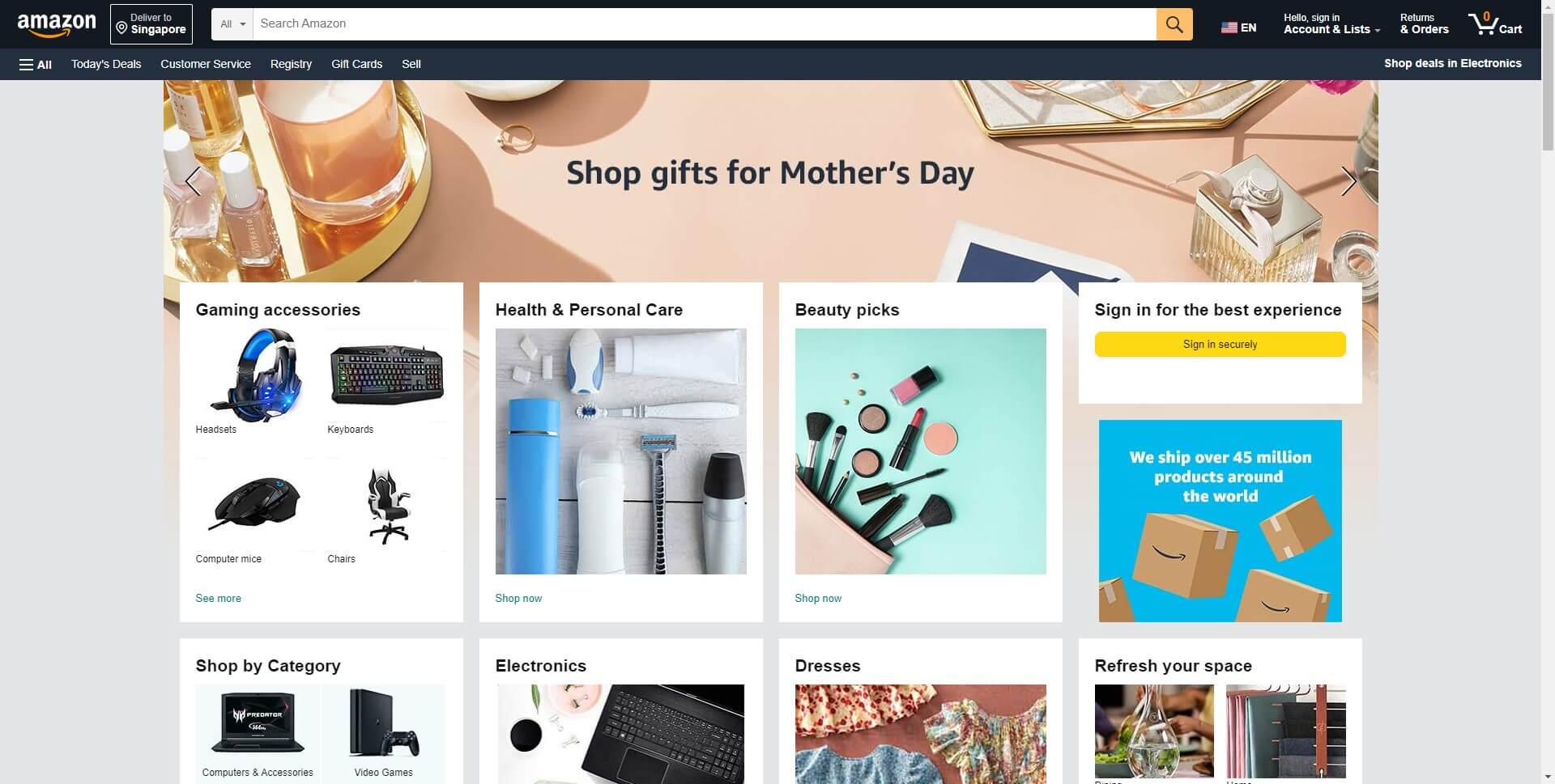 website header design example- Amazon.