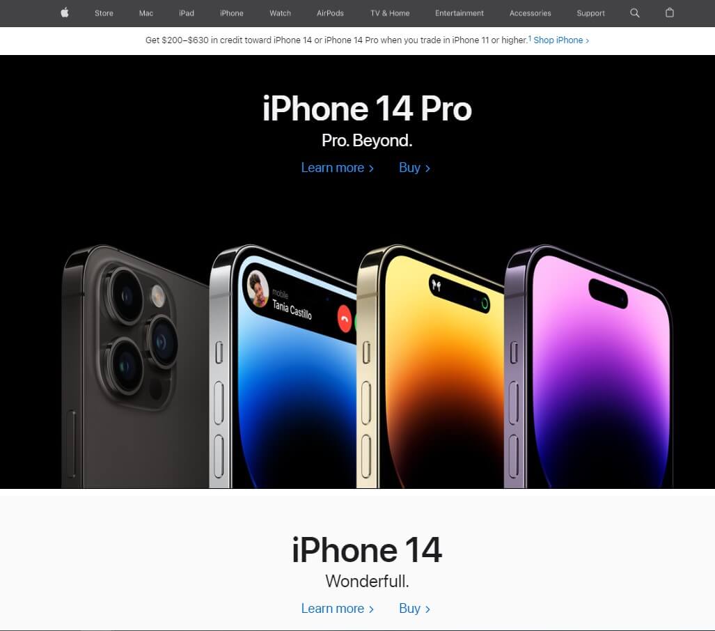 website header design example- Apple