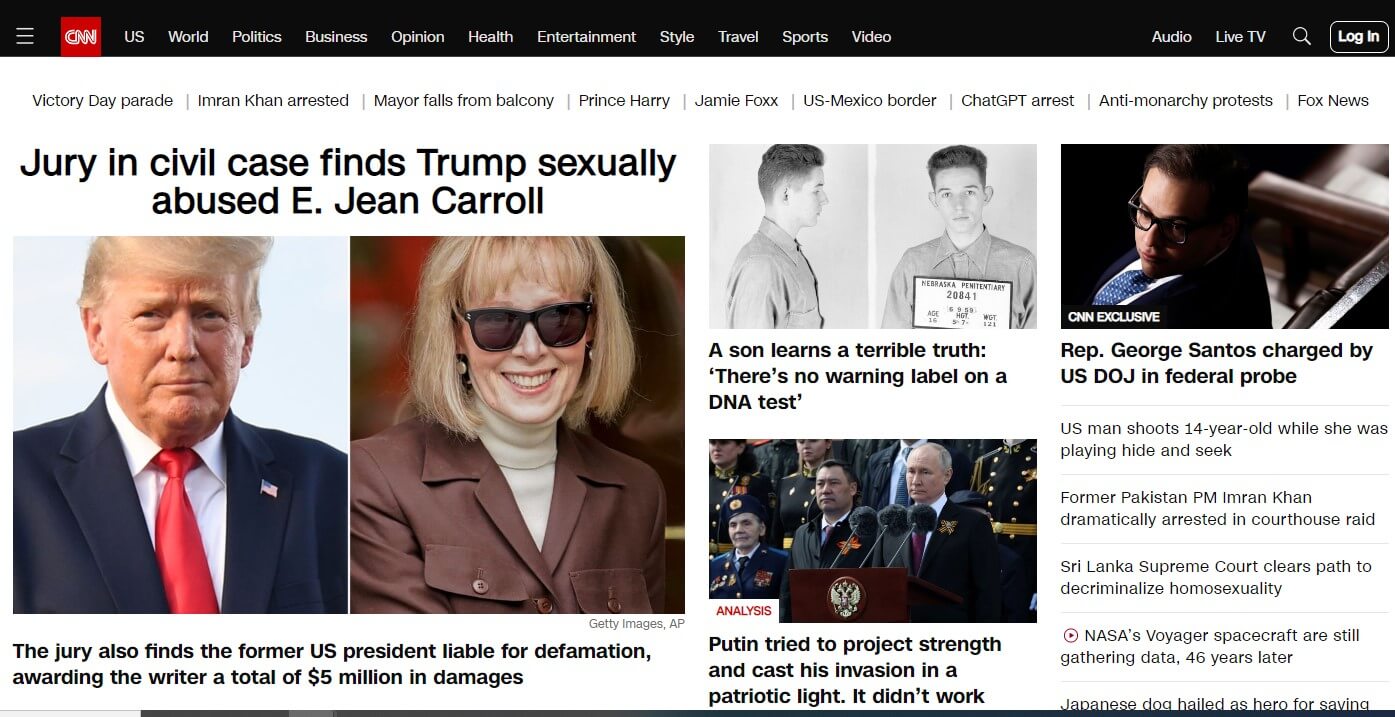 website header design example- CNN