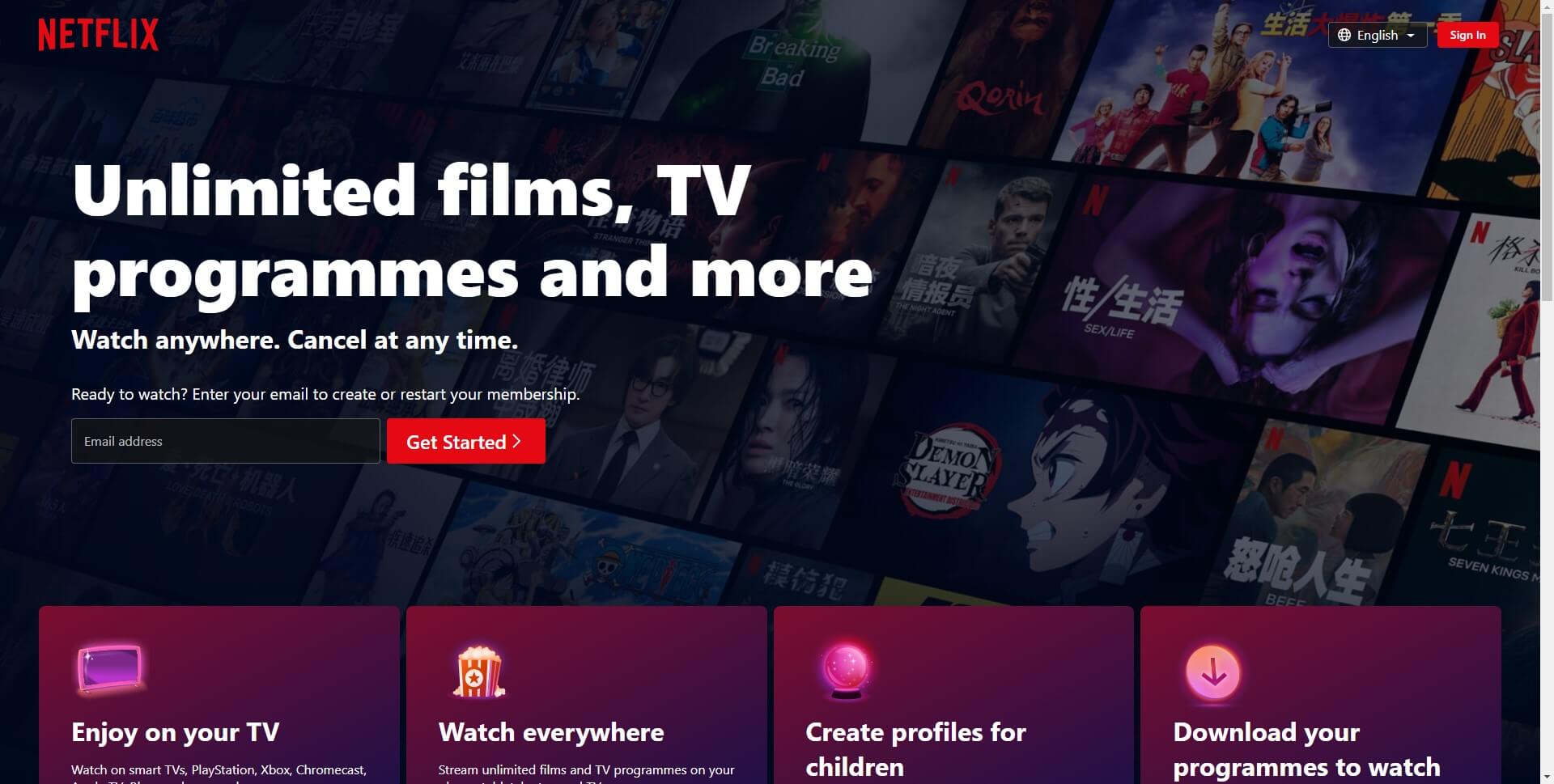 website header design example- Netflix.