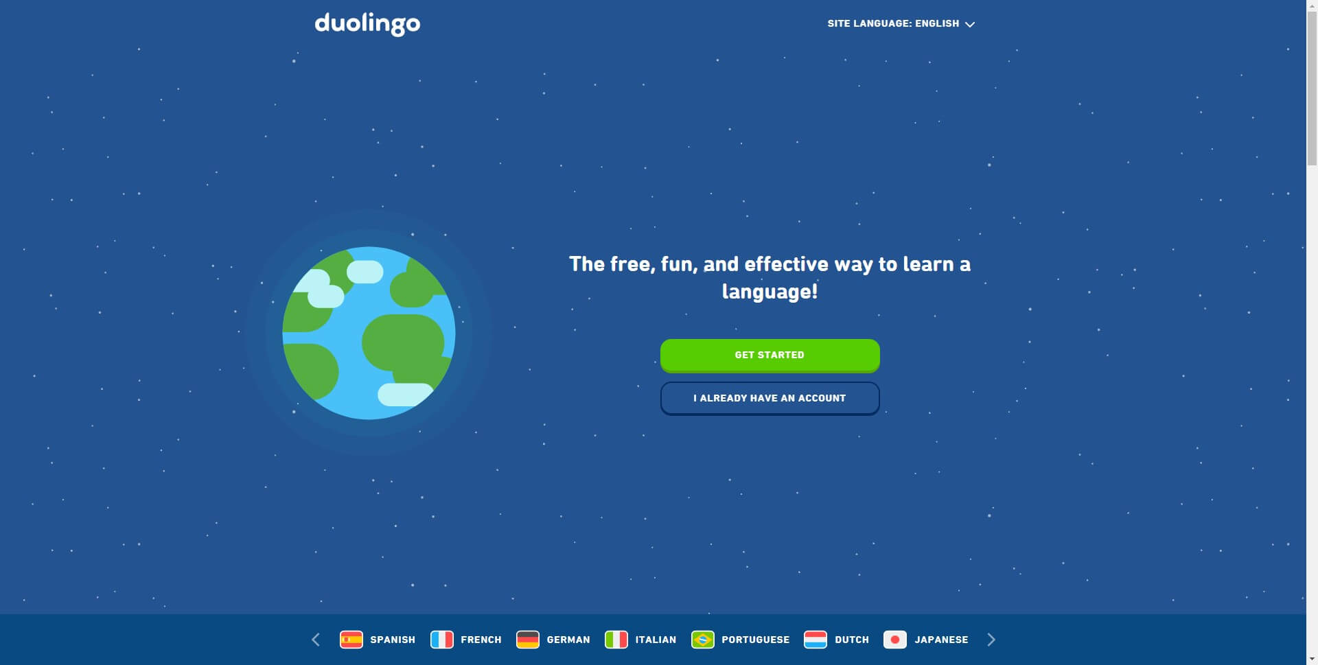 website homepage example- Duolingo