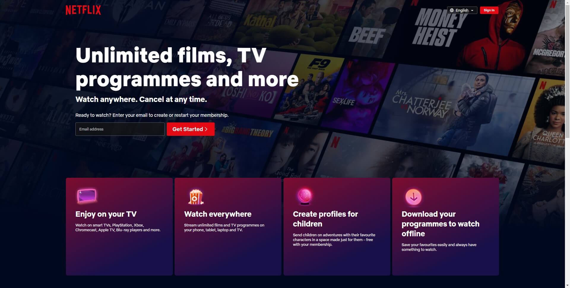 website homepage example- Netflix