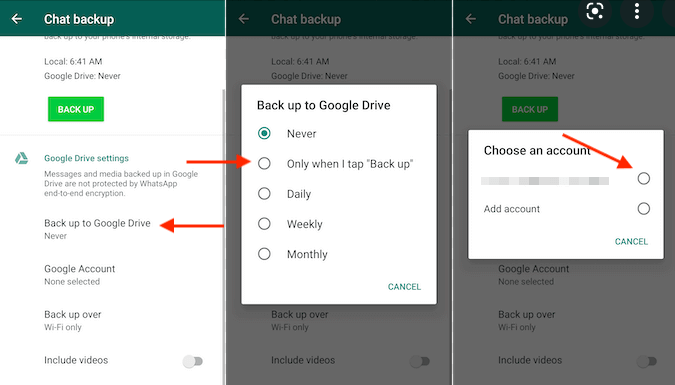activate whatsapp backup to google drive