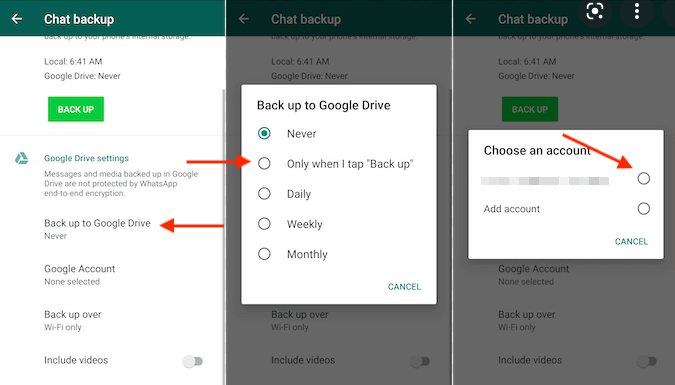 whatsapp back up to google drive on android