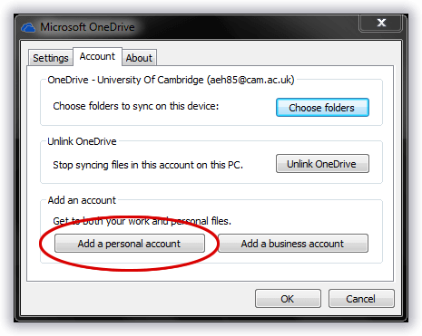 add personal account on onedrive