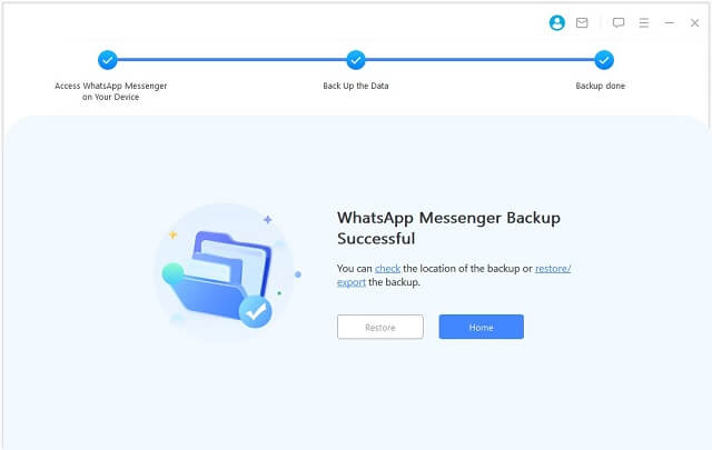 finish whatsapp backup on imytrans